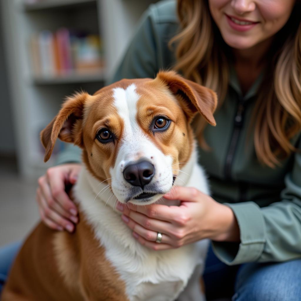 Dog being comforted at the humane society