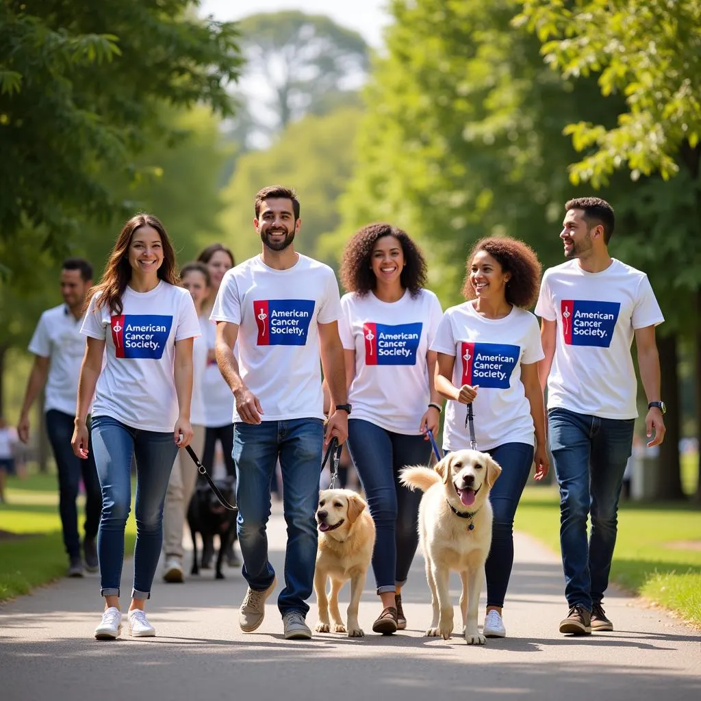 Group of people and dogs walking for cancer