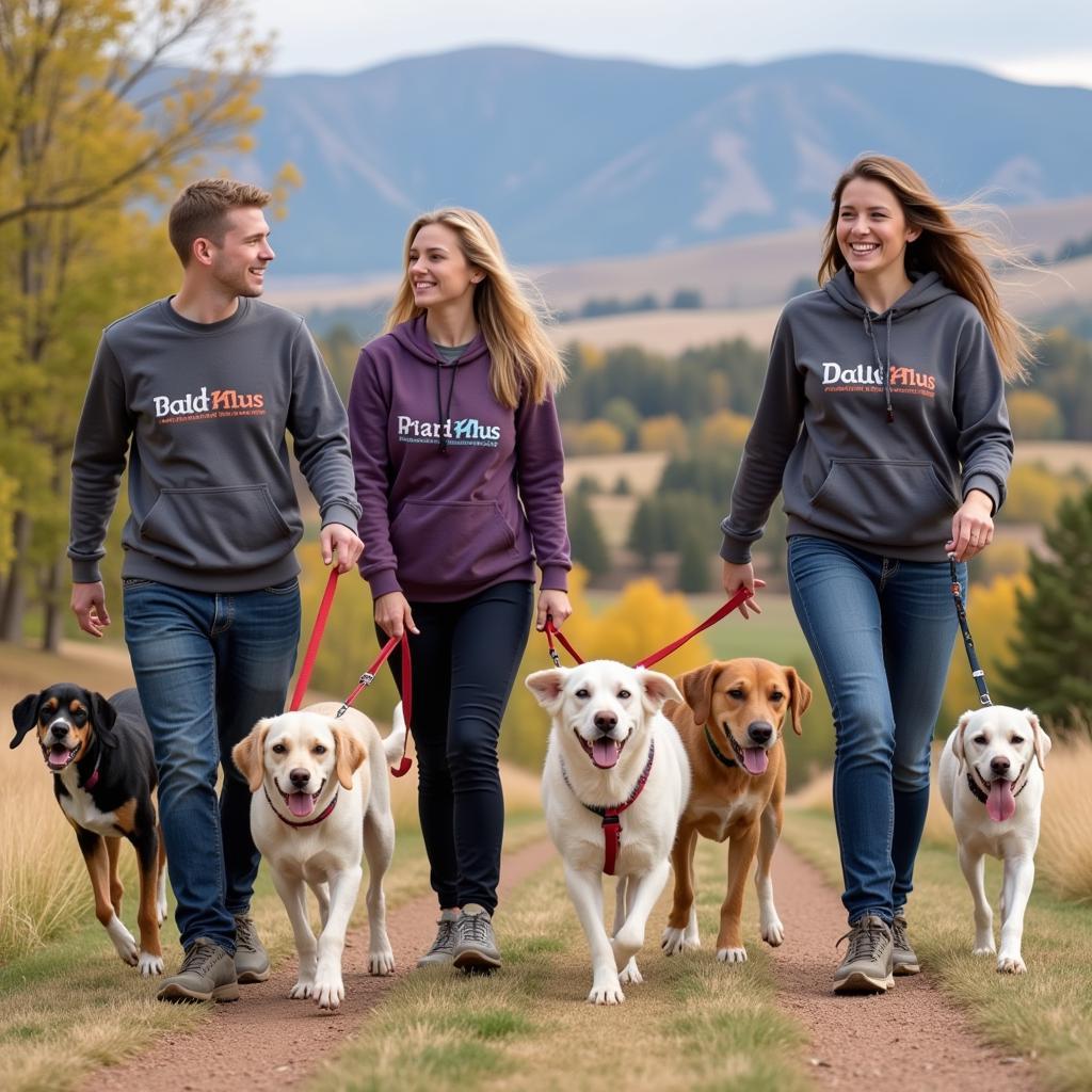 Volunteers walk dogs at the Douglas County Humane Society