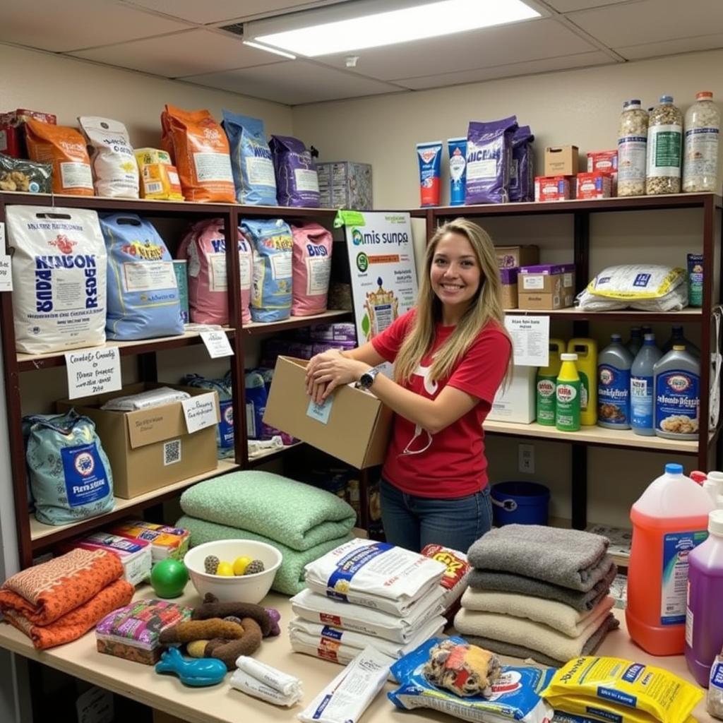  A volunteer sorts through donated items at the Humane Society of Hawkins County