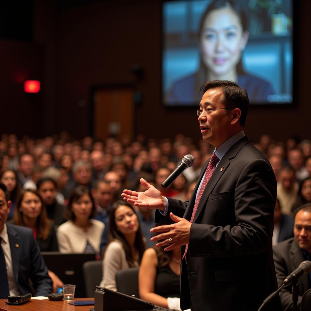 Dr. John Ahn speaking at a peace conference