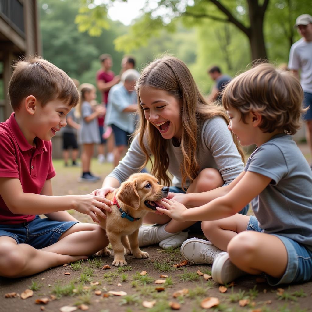 Families gather at a bustling adoption event hosted by the Driftless Humane Society