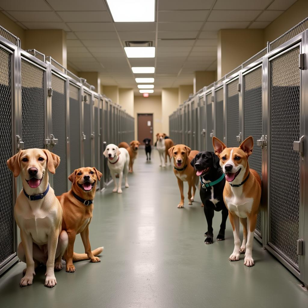 Dogs await adoption at the Dyer County Humane Society shelter.