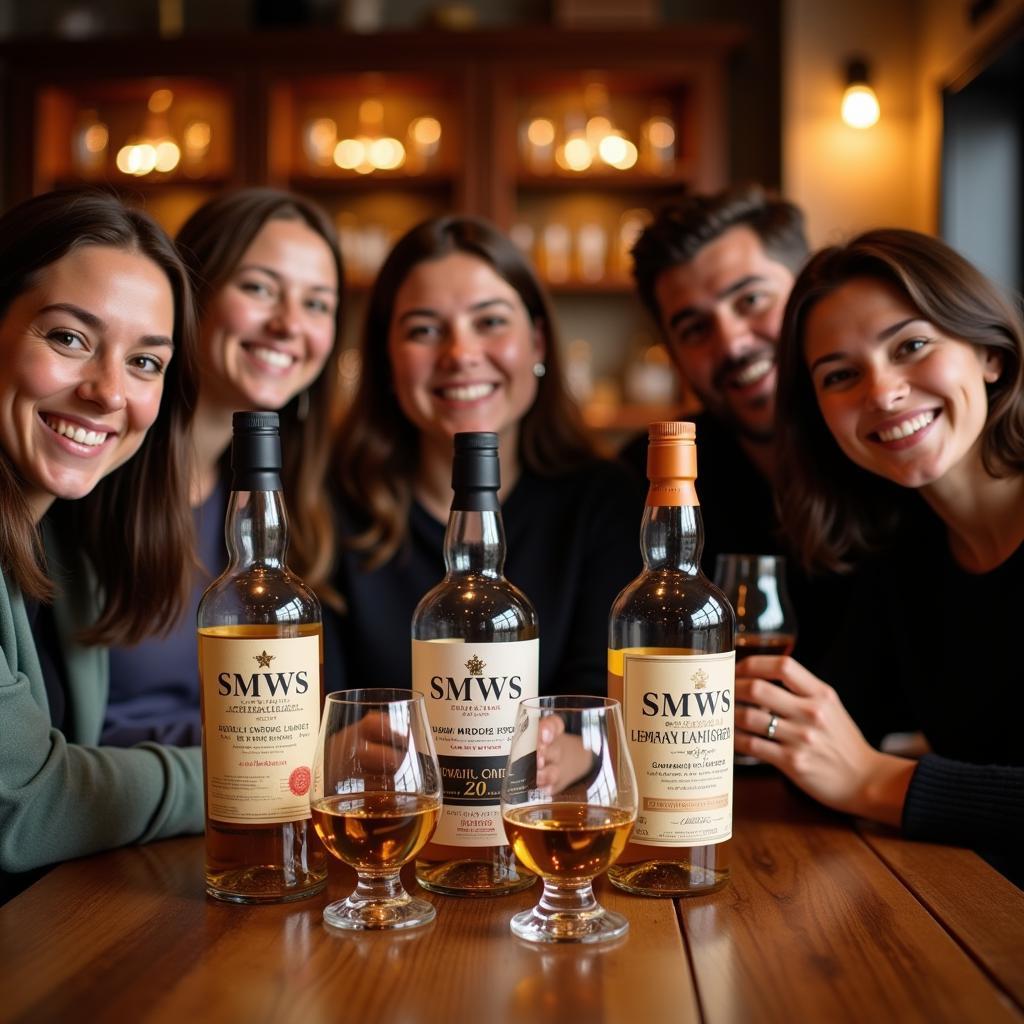 A group of friends enjoying a whisky tasting at the Edinburgh Malt Whisky Society