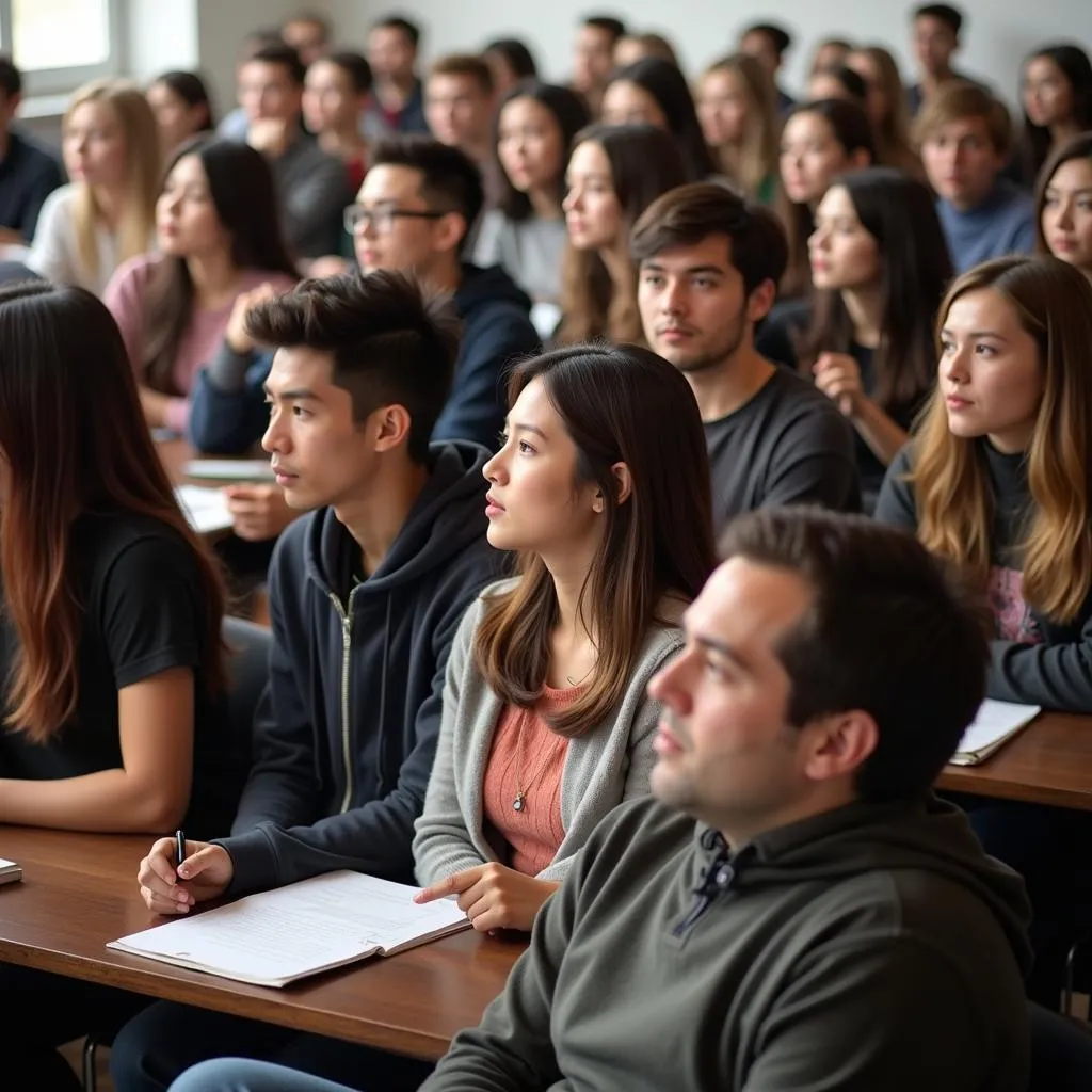 Diverse Group of Students Engaged in a Lively Classroom Discussion