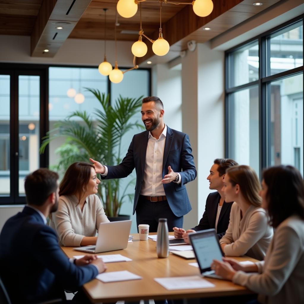 Entrepreneur leading a team meeting