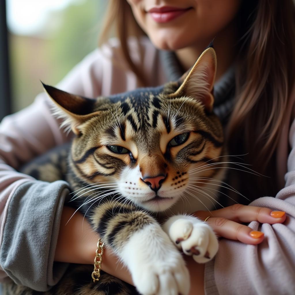 A cat receiving affection from its owner at the Erie Humane Society 