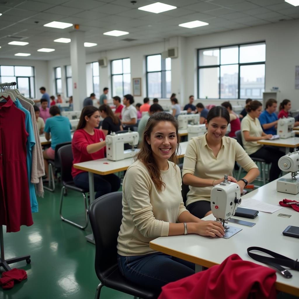 A Light and Airy Ethical Clothing Factory with Workers