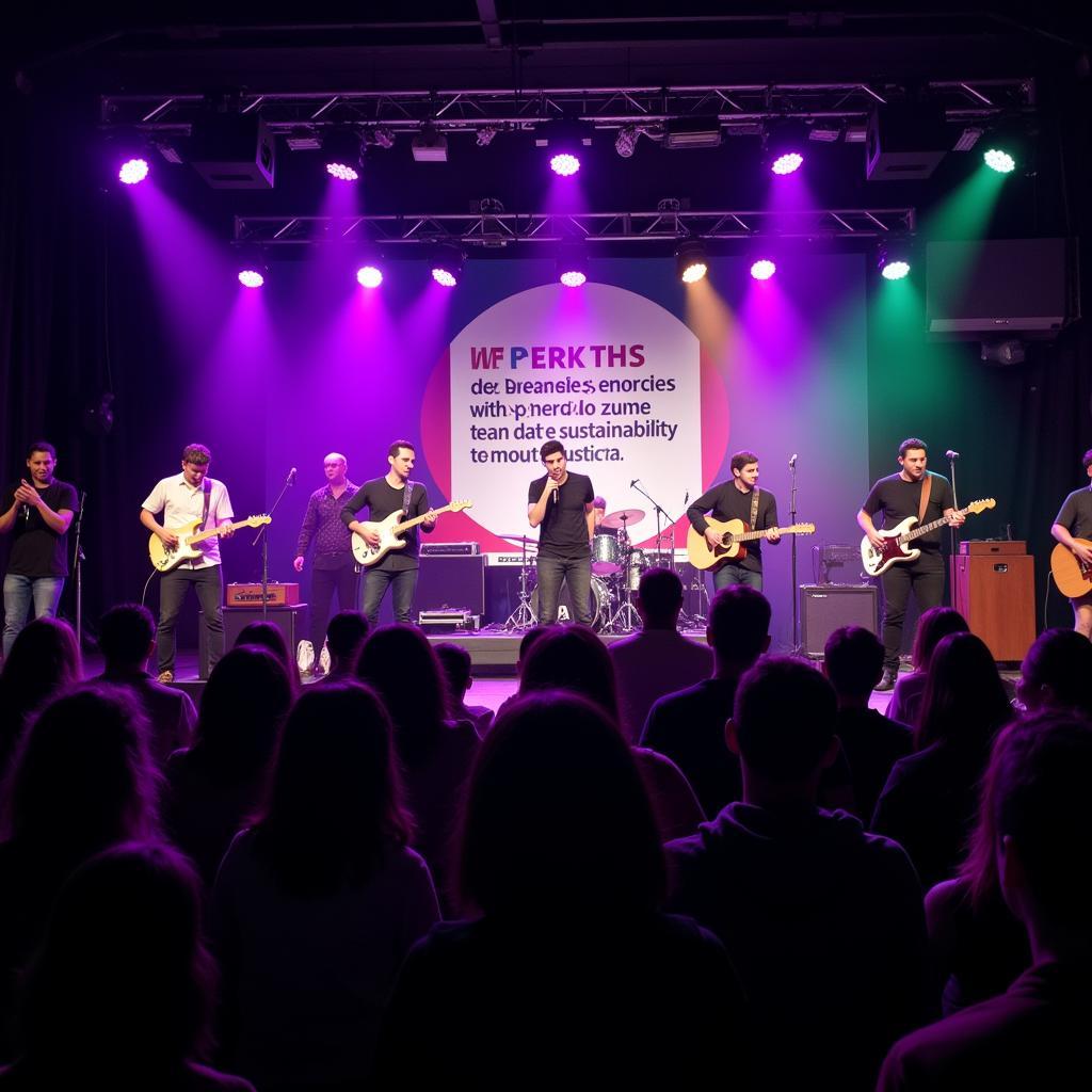 A band performing on stage at an ethical society concert