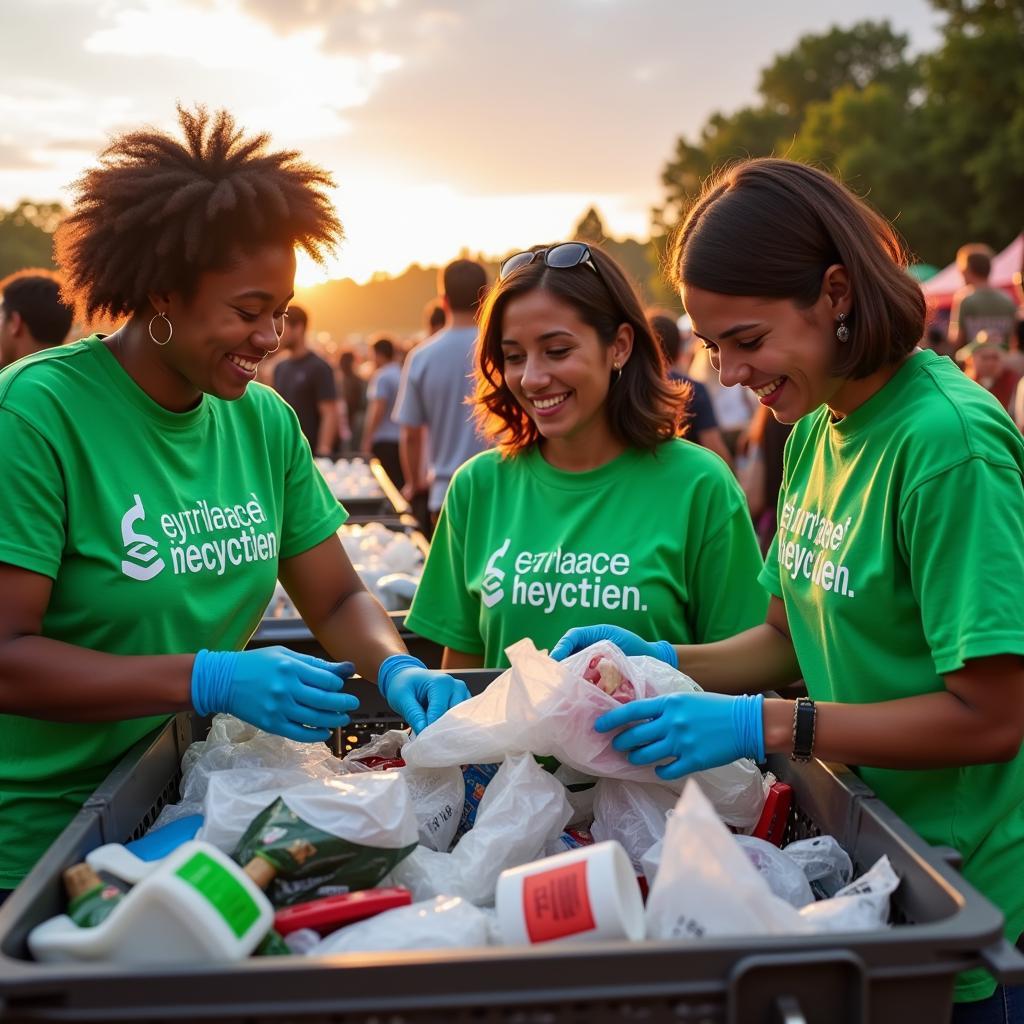 Volunteers sorting recyclable materials at an ethical concert