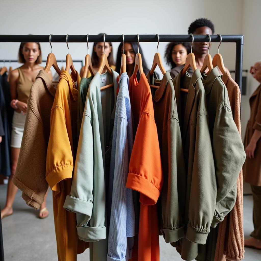  Sustainable clothing rack with diverse models in the background