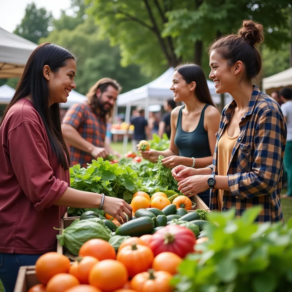 People choosing fruits and vegetables at a farmers market