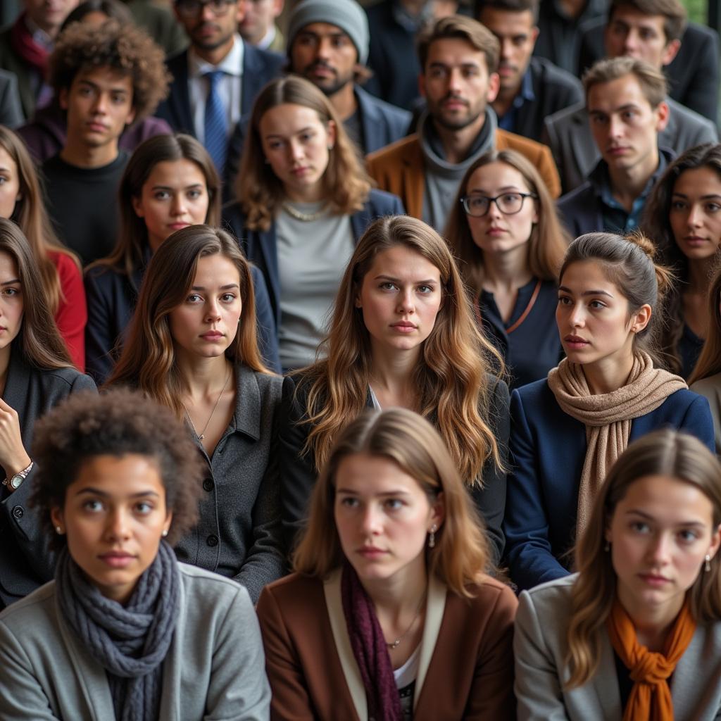 Diverse group of people contemplating ethics