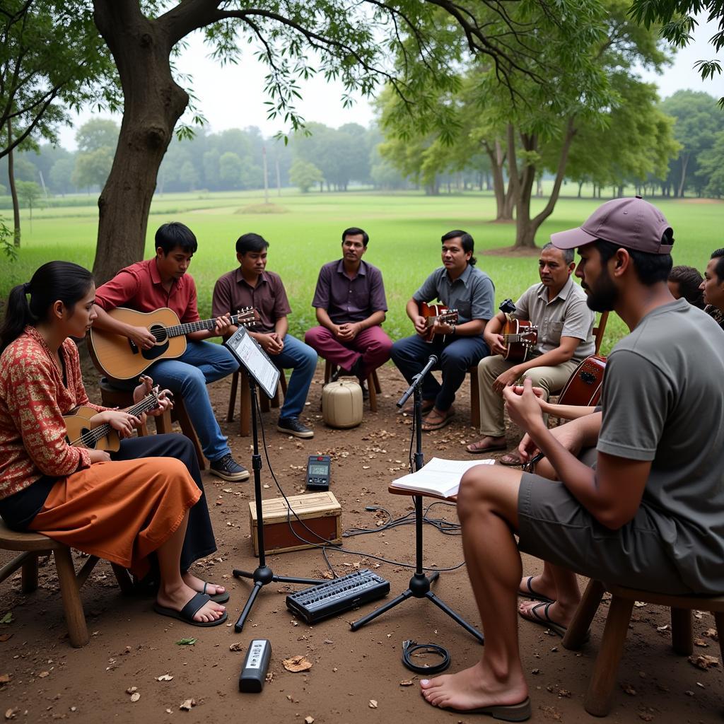 Ethnomusicologist conducting field recording