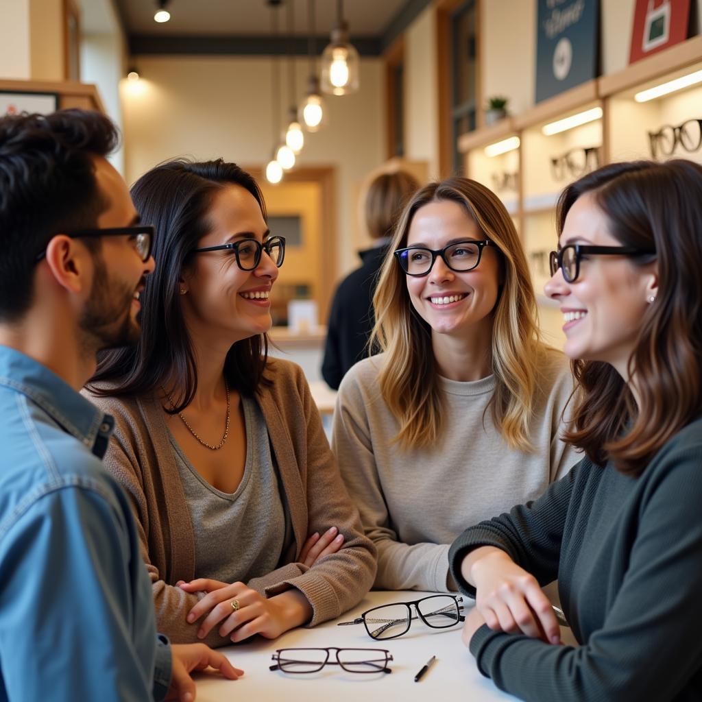 People from diverse backgrounds come together at an eye society boutique