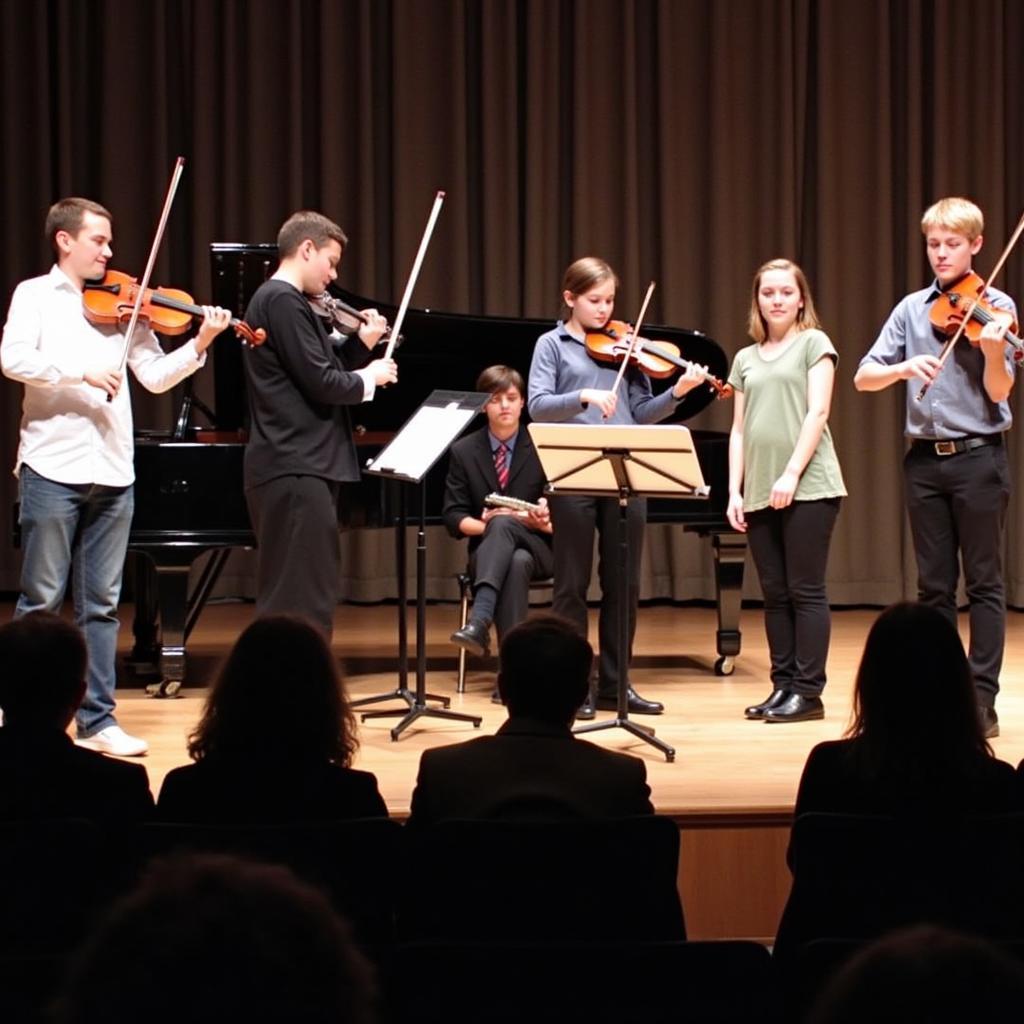 Young musicians performing on stage during the Fallbrook Music Society's Young Artist Competition