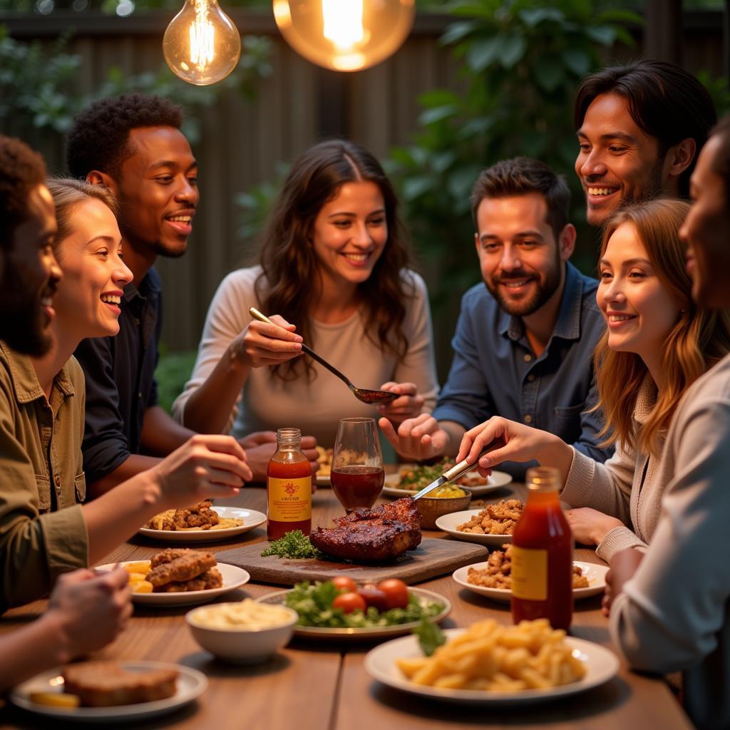 Family Enjoying BBQ with Fire and Smoke Society Sauce