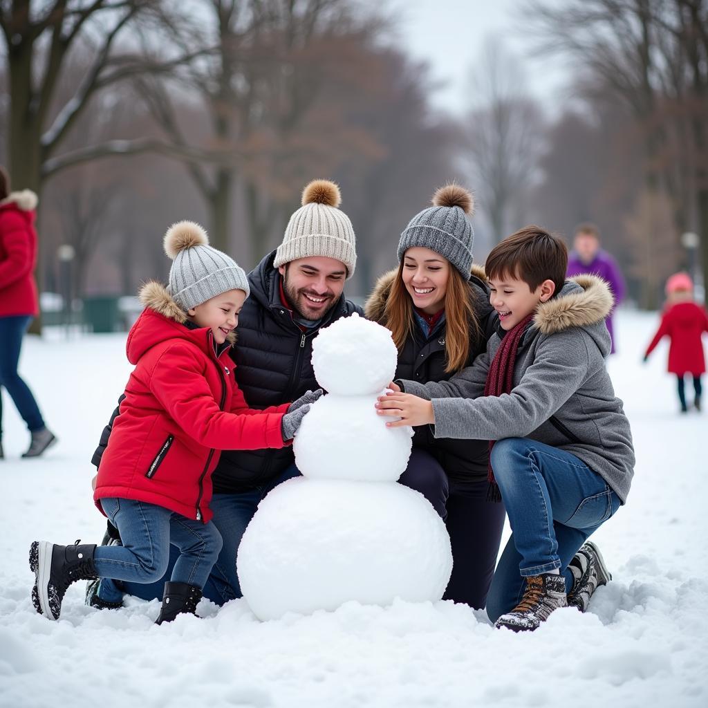 Family Engaging in Fun Winter Activities