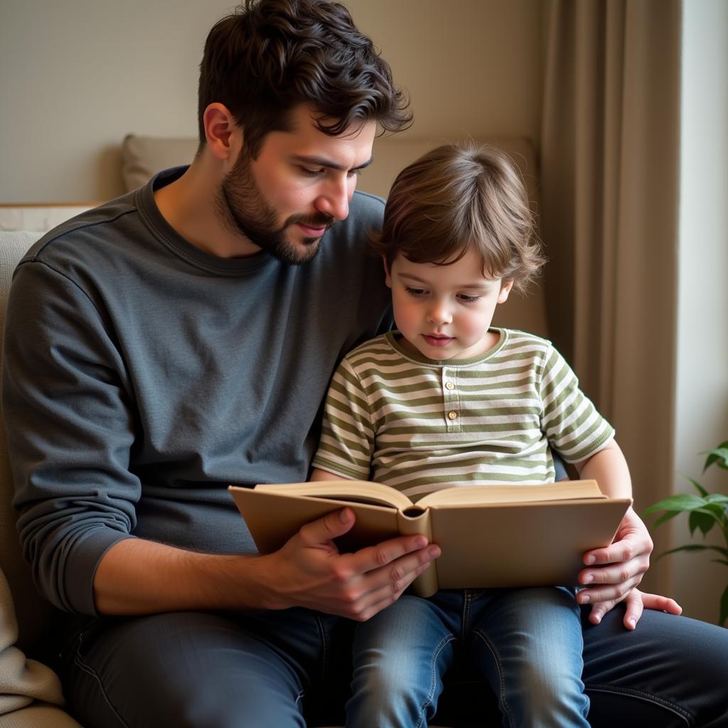 Father reading a book with his child