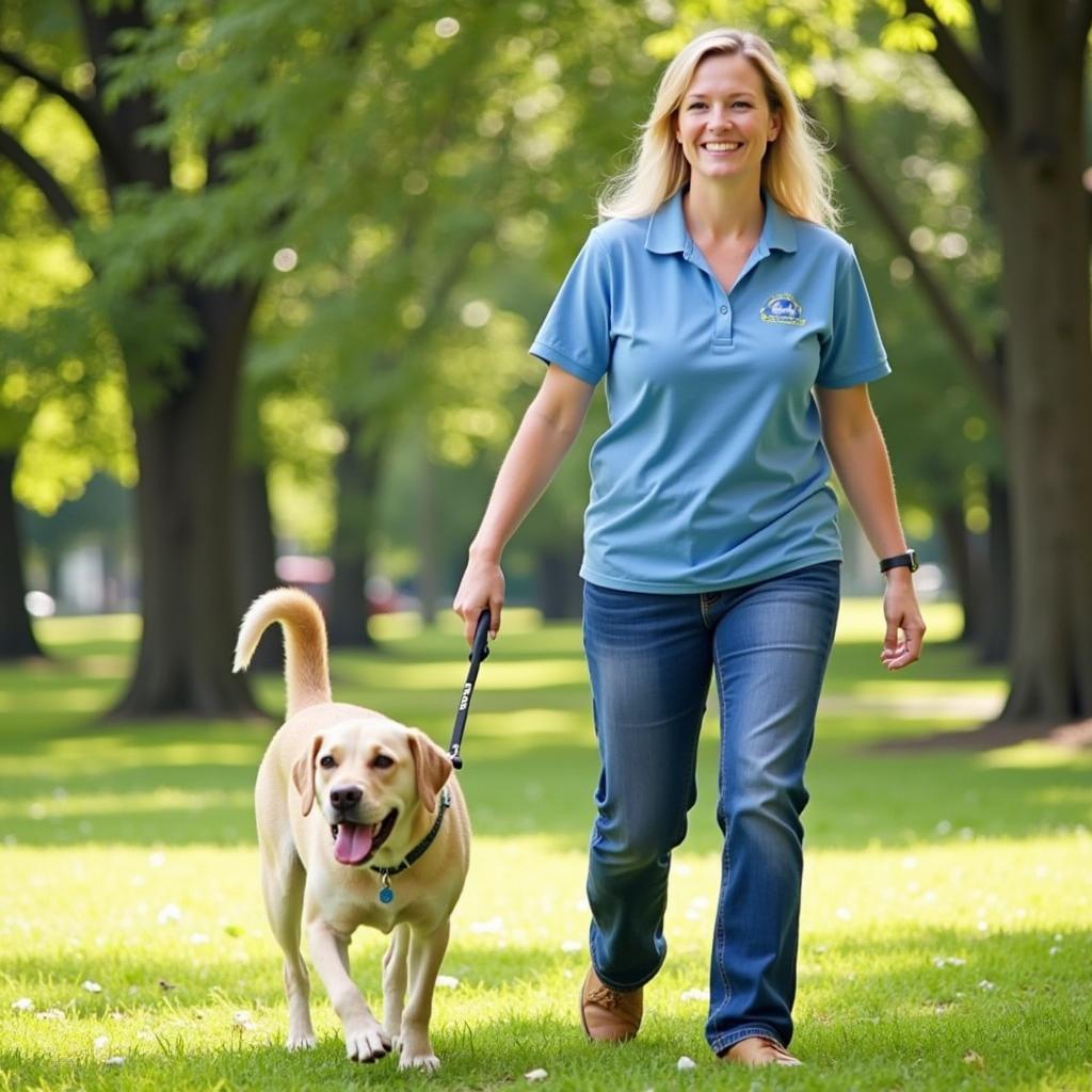 Volunteer Walking Dog at Fayette County Humane Society