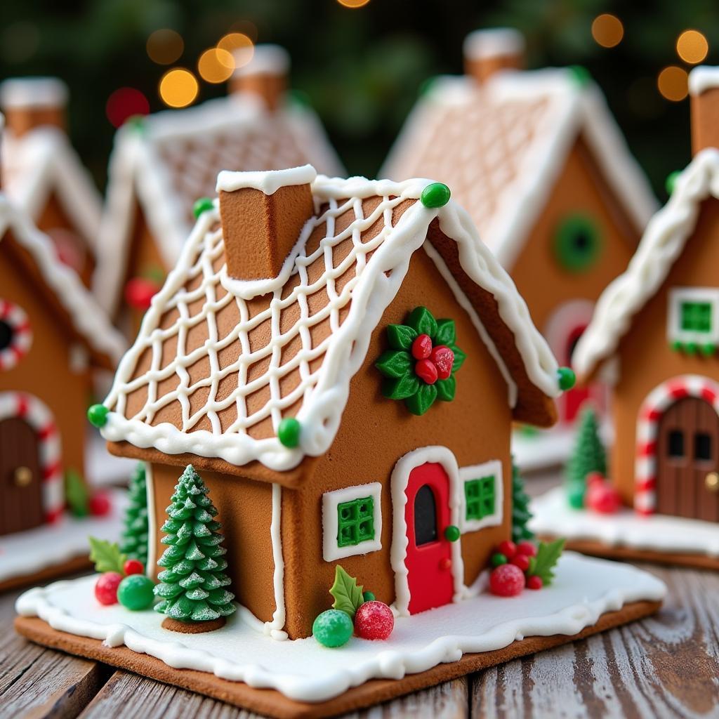 Intricately designed gingerbread houses on display at the Mass Horticultural Society Festival of Trees gingerbread house competition.