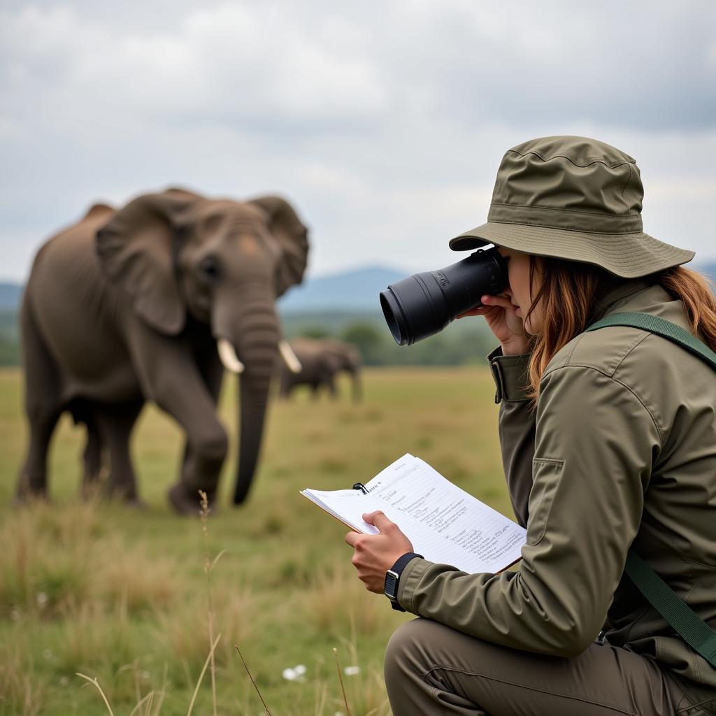 Field Researcher Studying Elephants