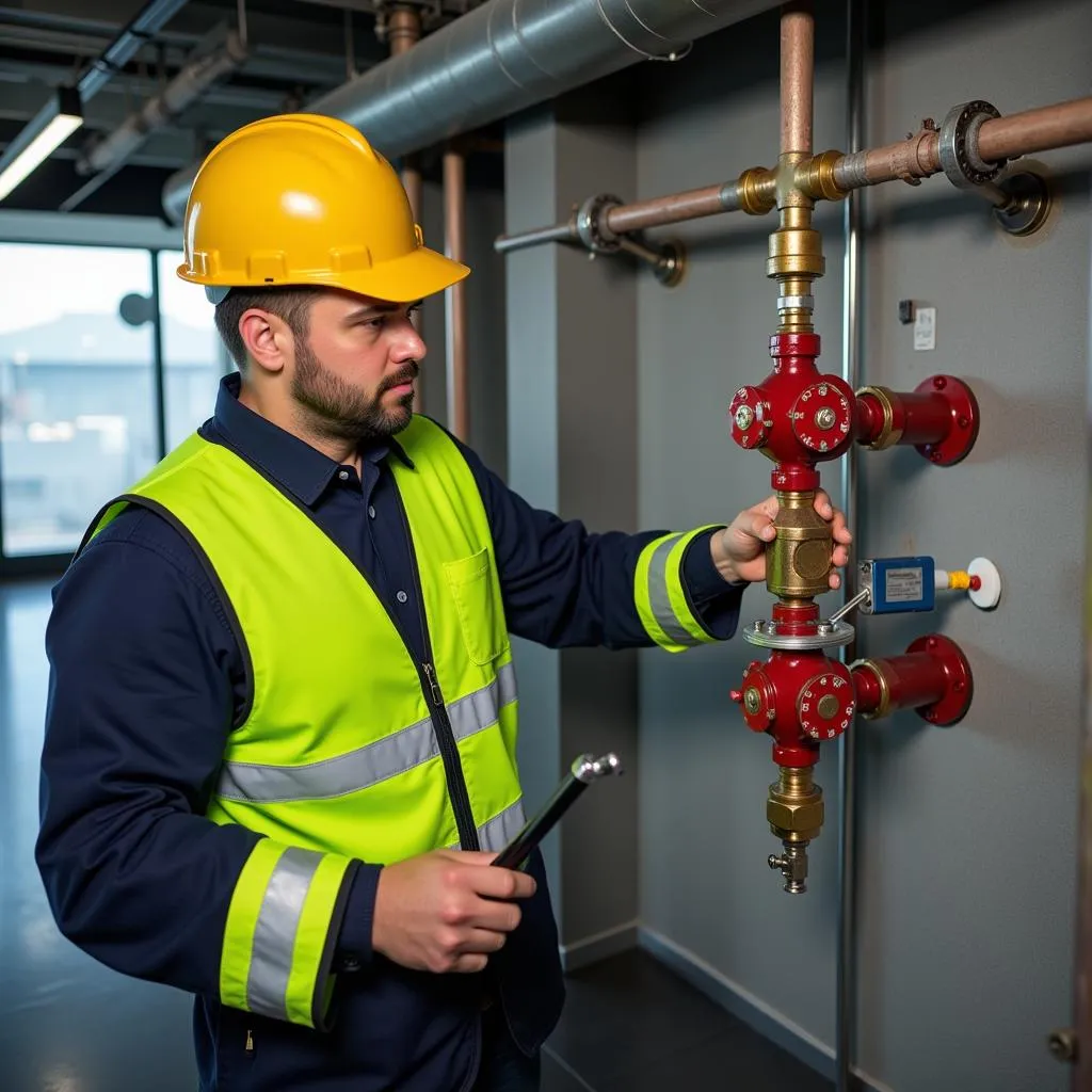 Fire Protection Engineer Inspecting Sprinkler System