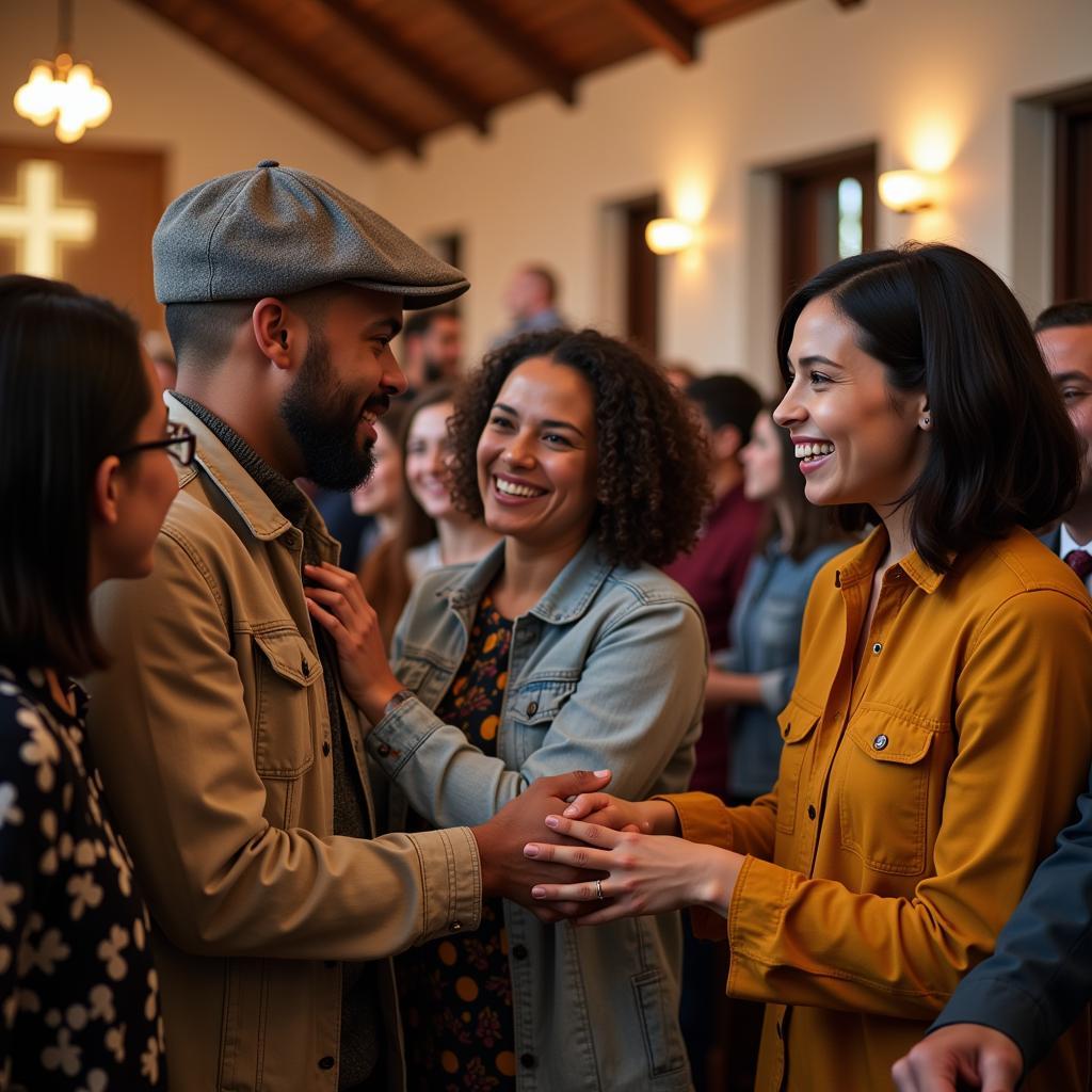 A diverse group of people engaged in a discussion at the First Unitarian Universalist Society of Syracuse