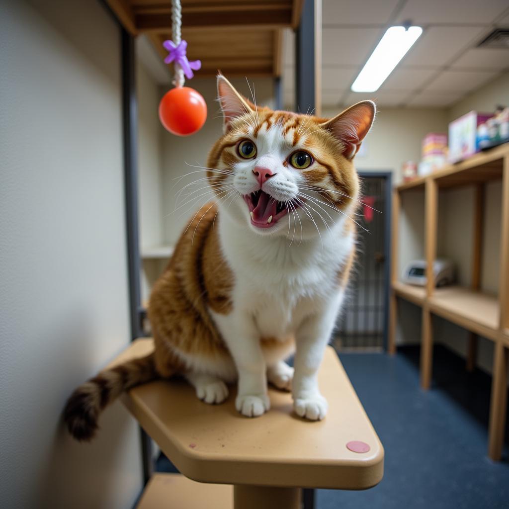 Cat enjoying enrichment activities at FM Humane Society