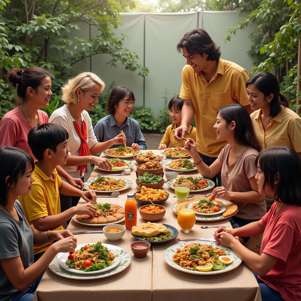 People from diverse backgrounds sharing a meal together, fostering a sense of community