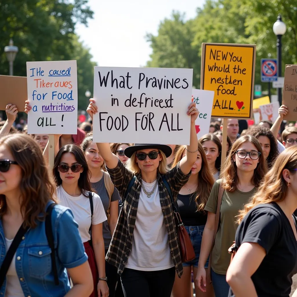 People holding signs advocating for food justice