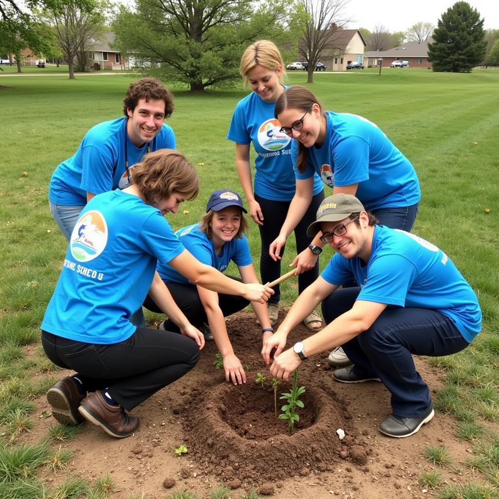 Volunteers planting trees in a local park