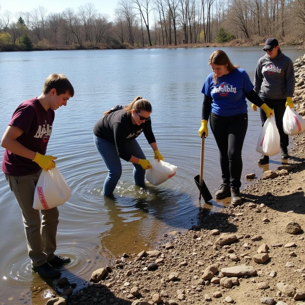 Volunteers cleaning the Fox River banks