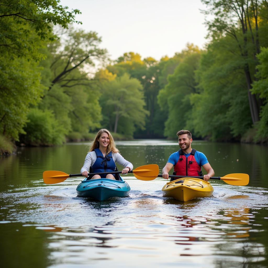 Kayakers enjoying a scenic trip on the Fox River