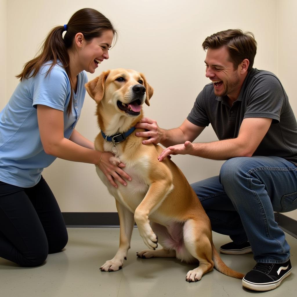 A family meets a dog at the Fox Valley Humane Society