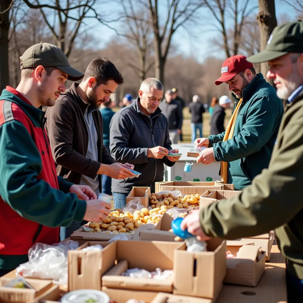 Members of a fraternal benefit society volunteering in their community.