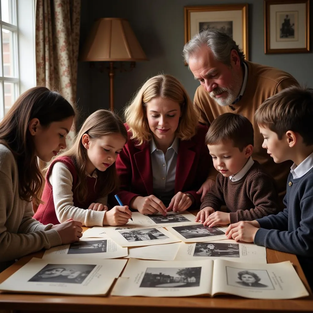 A French American family researching their genealogy together