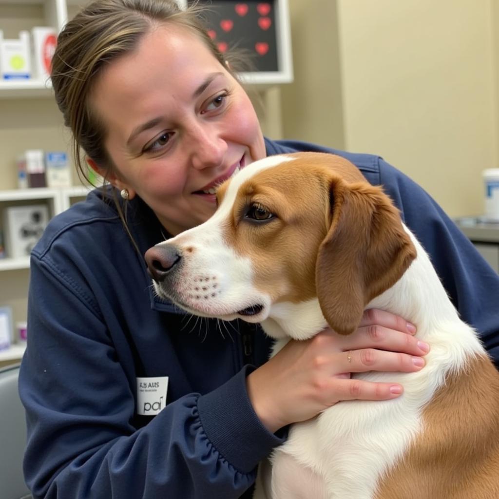 A GAHS volunteer bonds with a dog