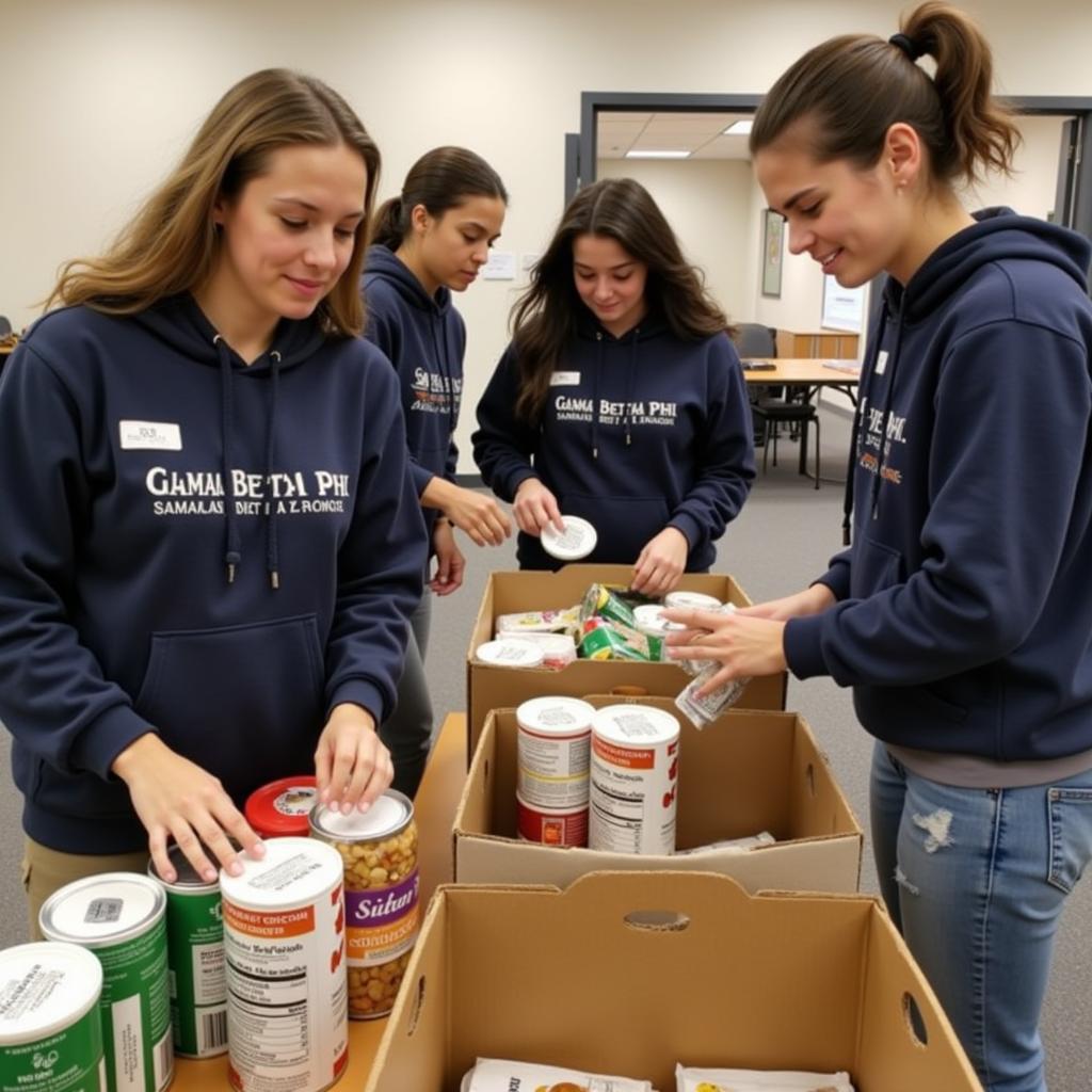 Gamma Beta Phi Members Volunteering at a Local Food Bank