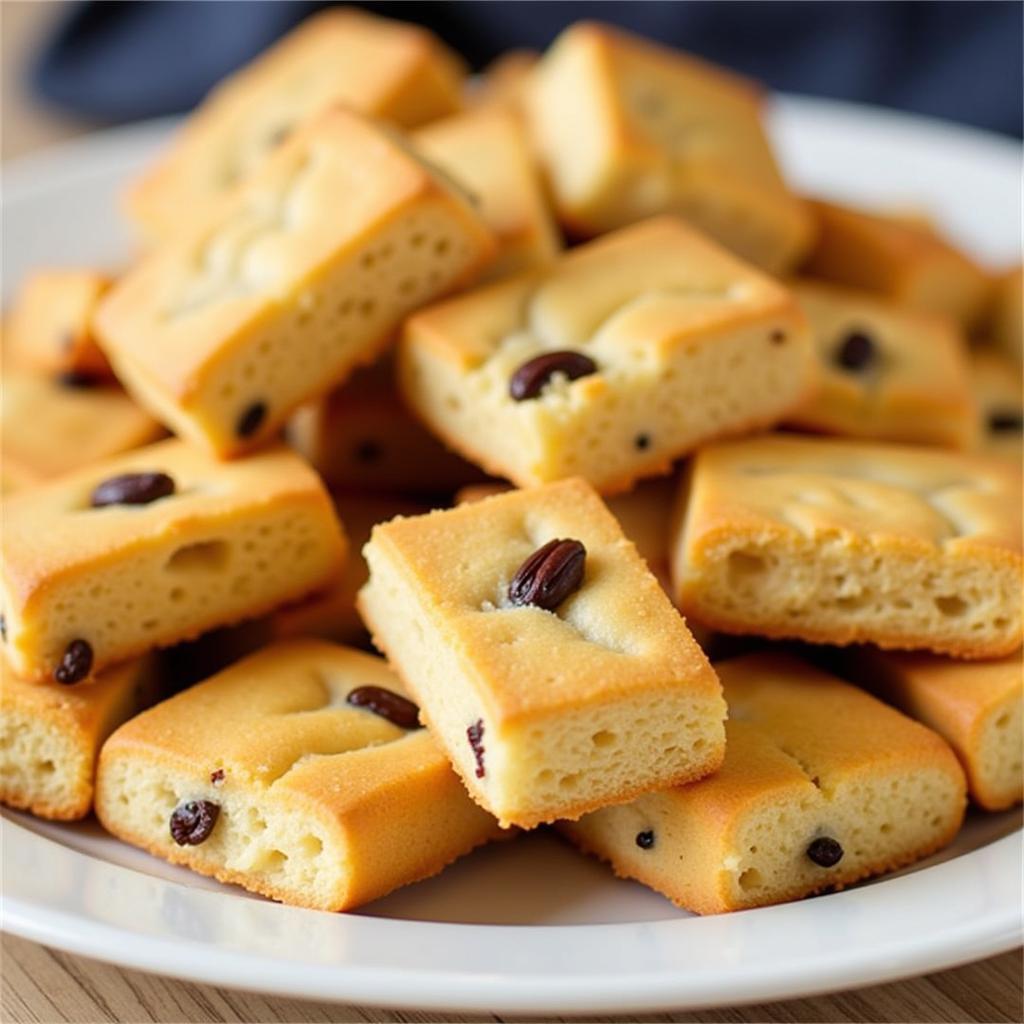 Garibaldi biscuits arranged on a plate