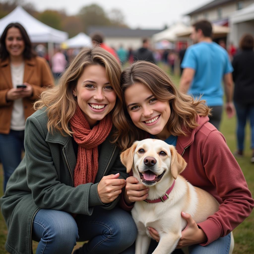 Smiling family adopting a dog at a Garrett County Humane Society event