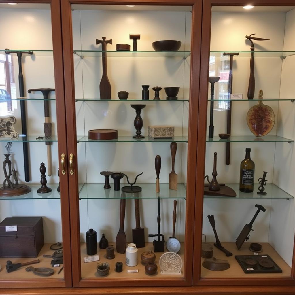 Display case showcasing historical artifacts