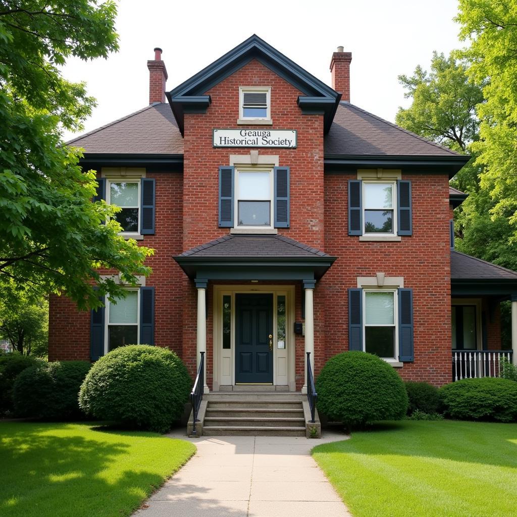 Historic Brick Building with Geauga Historical Society Sign