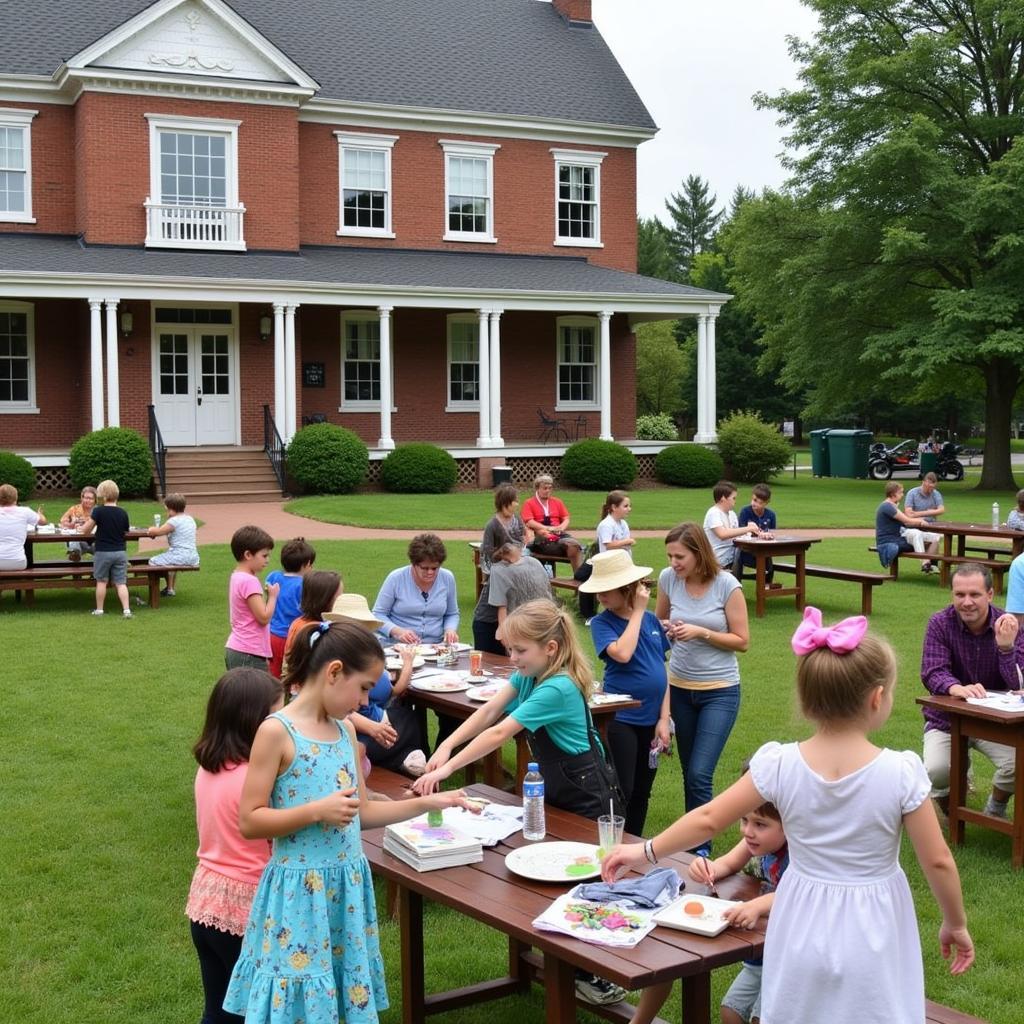 A Group of People Gathered Outside the Historical Society Building for an Event