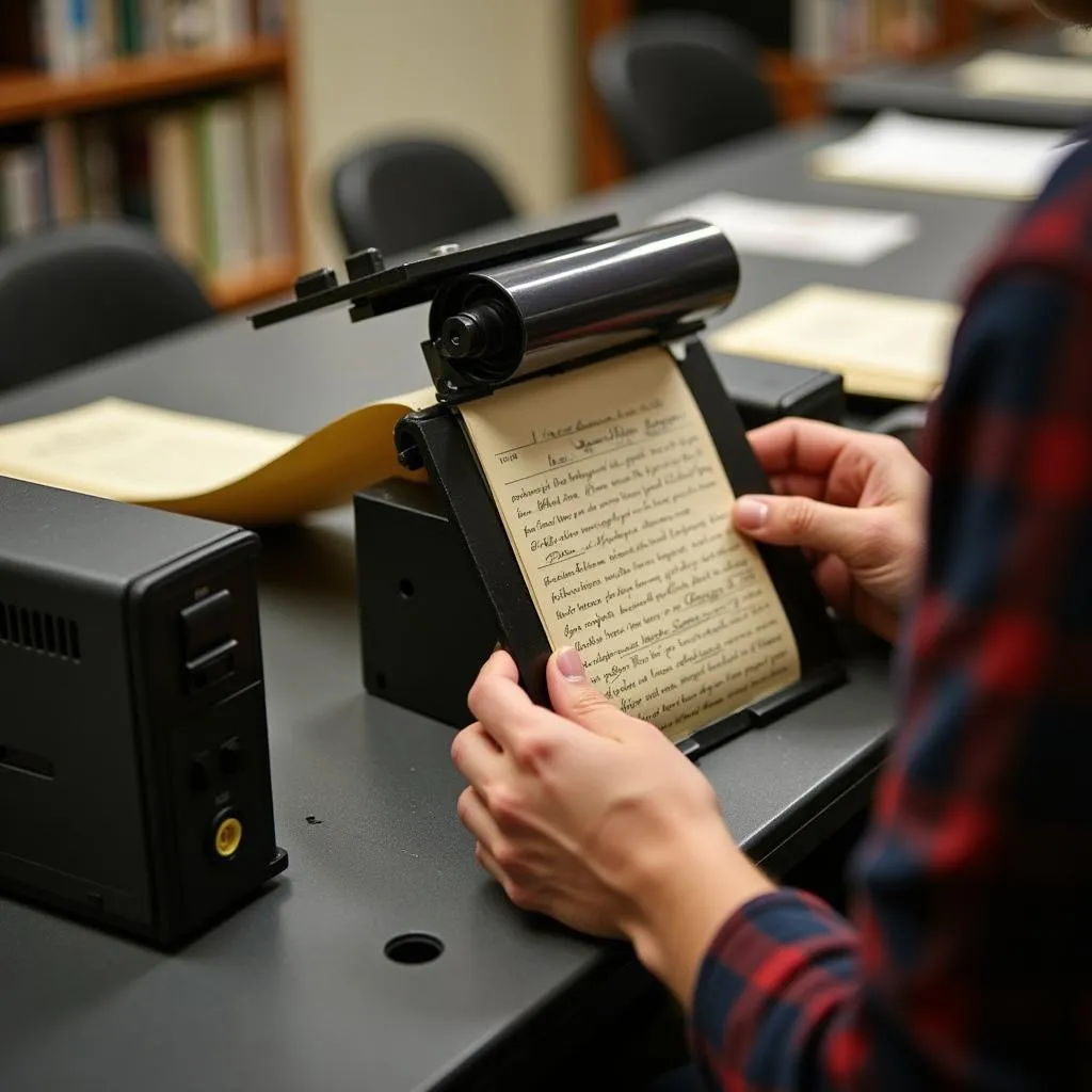 Genealogist Examining Microfilm at Carroll County Genealogical Society