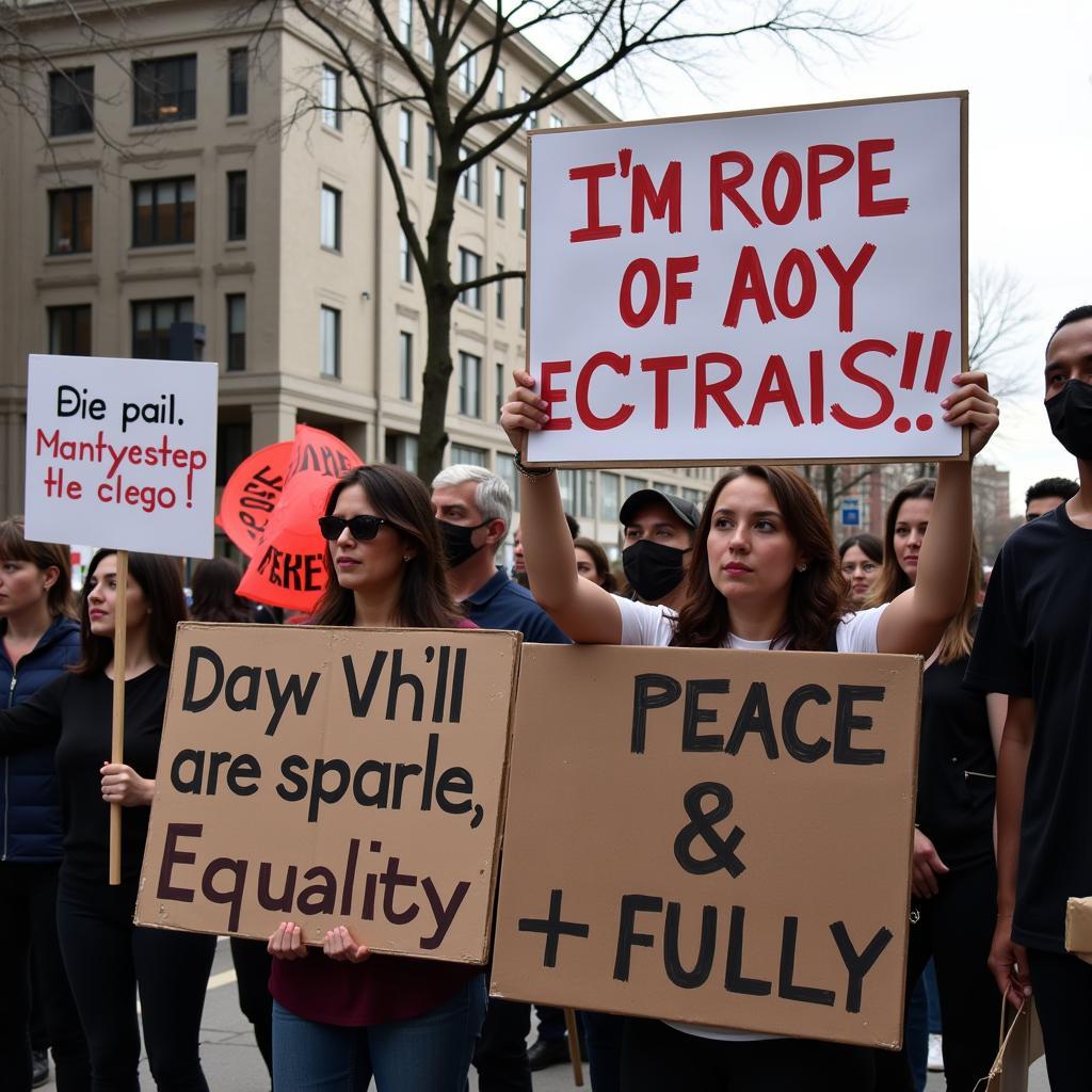 A group of people holding signs and advocating for social justice at a peaceful rally, potentially organized or supported by the General Board of Church and Society