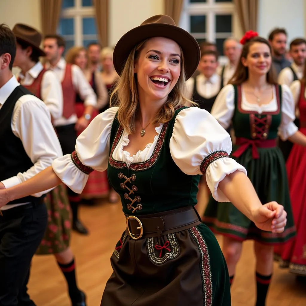 Members performing a traditional German dance at a society event