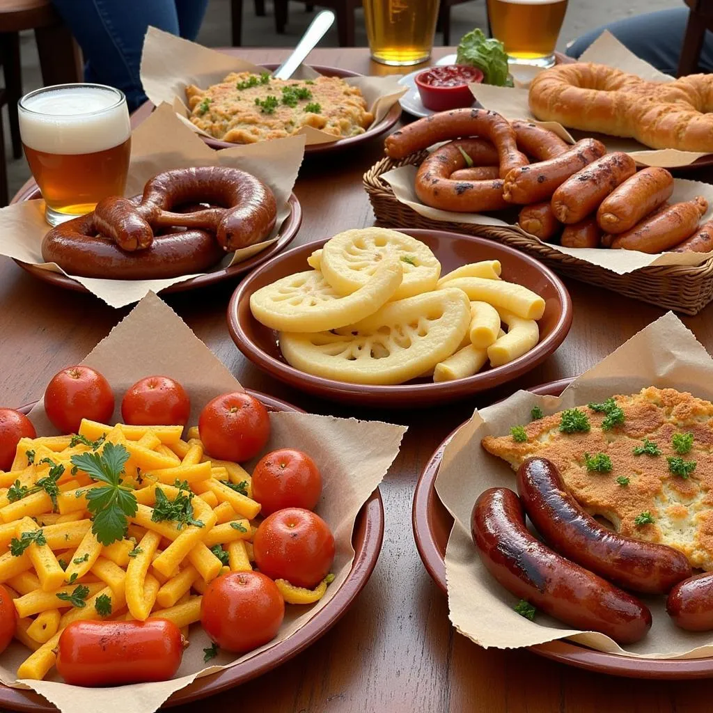 A Spread of Traditional German Food at the Oktoberfest