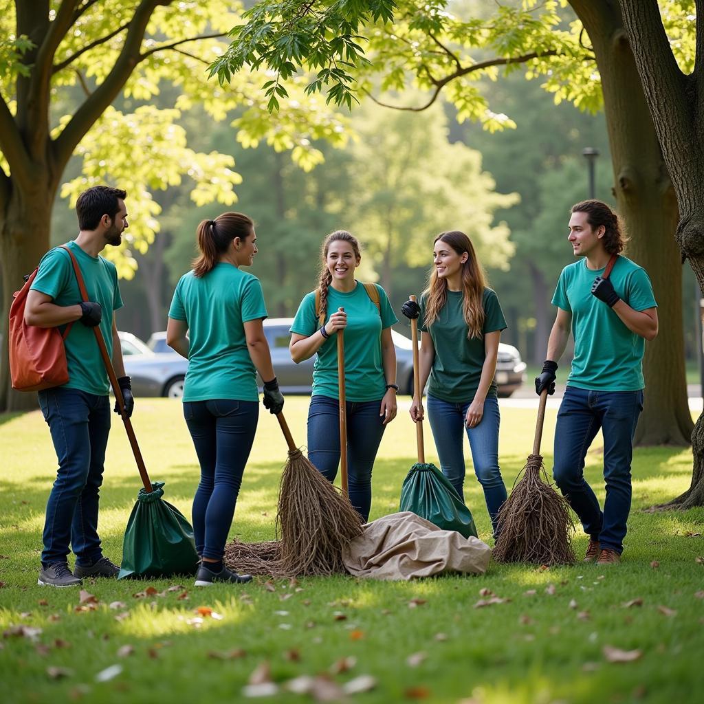 A group of volunteers cleaning up a local park