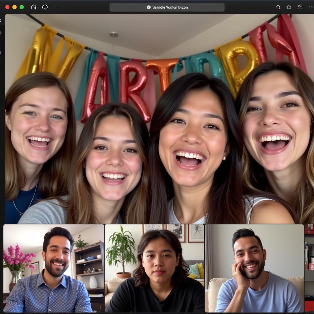 Friends from around the world connecting and celebrating through a video call